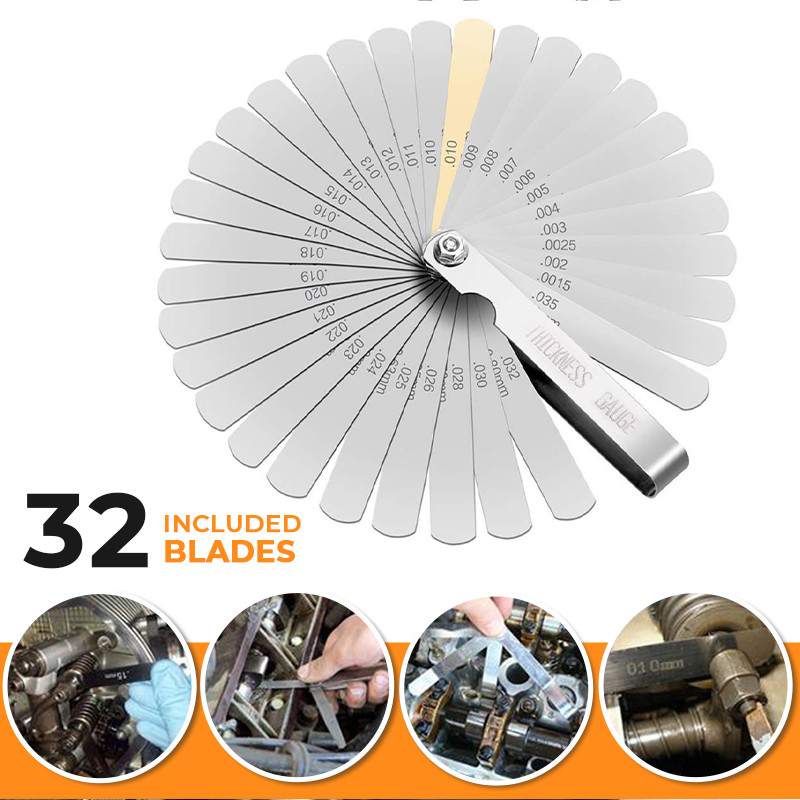 32 Blade Feeler Gauge Dual Marked Thickness Gap Metric Filler Tool 0.02-1.0mm Au