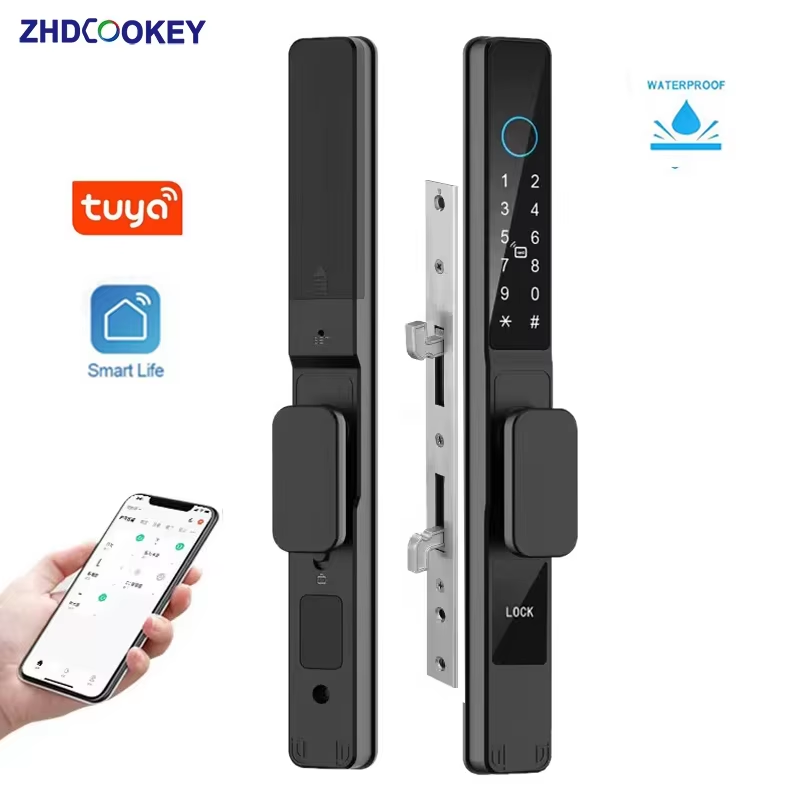 Tuya Wifi APP Waterproof Smart Fingerprint Lock Password Card Aluminum Sliding D