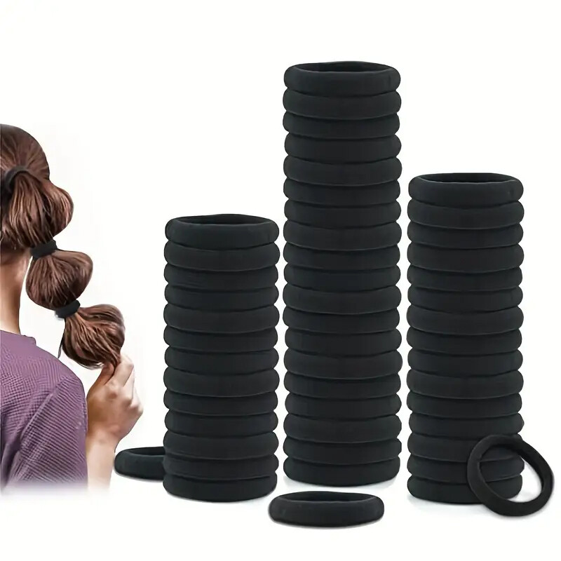 50/100 Black Thick Strong Women Girls School Endless Hair Elastics Bobbles Bands