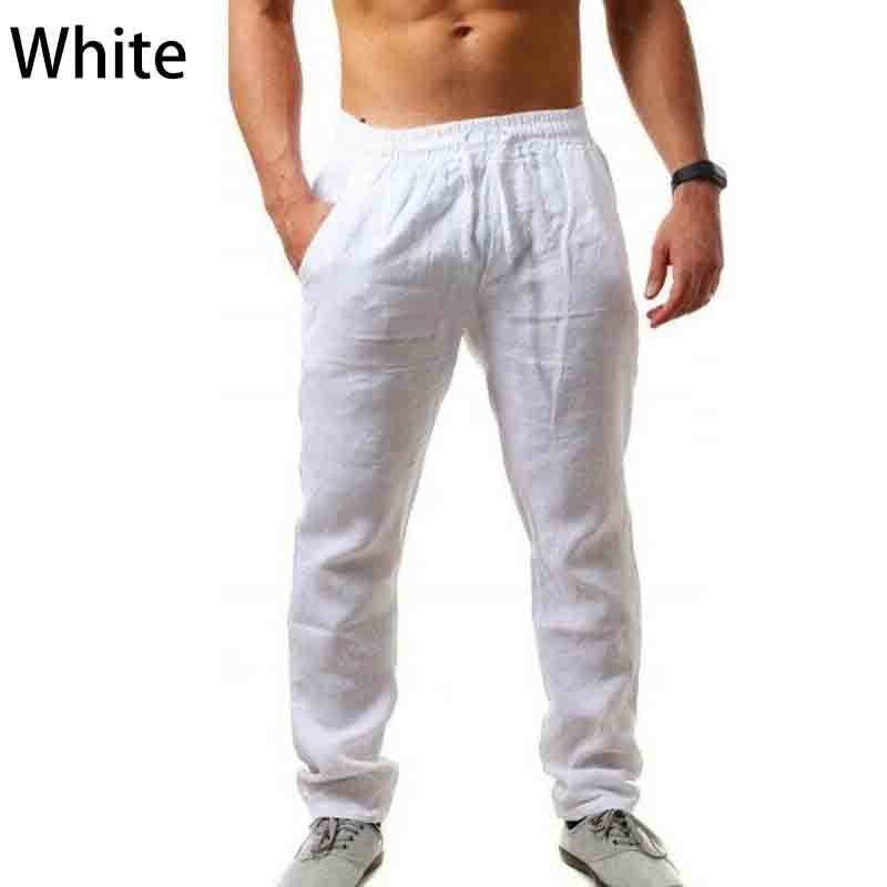 Men's Cotton Linen Casual Pants Drawstring Autumn Waist Loose Long Trousers