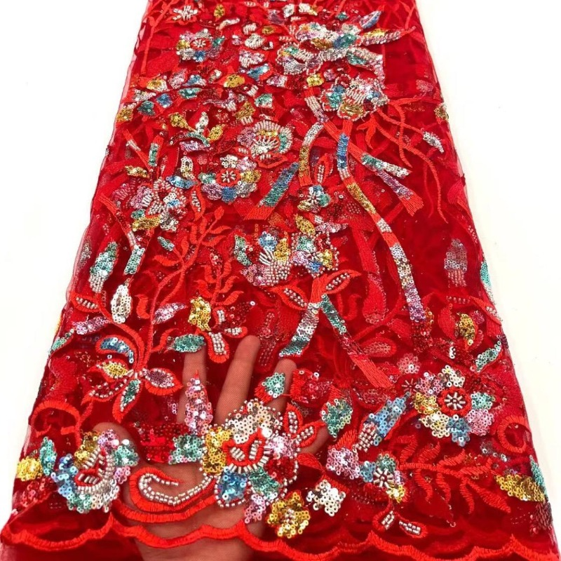 Floreale Pizzo Tessuto Paillettes Ricamo per Abito da Sposa Cucire 90 150cm