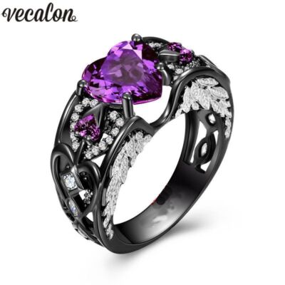 Black Gold Plated Crystal Rings Women Fashion Jewelries Accessories Wedding Ring