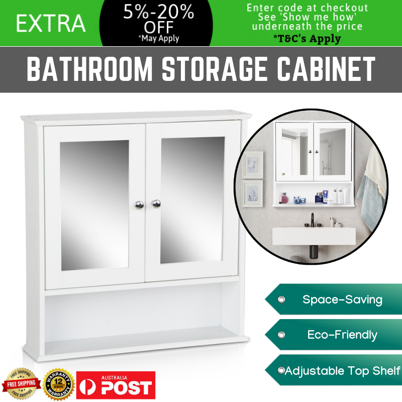 New Mirrored Wall Mounted Bathroom Cabinet Storage 2 Door Unit