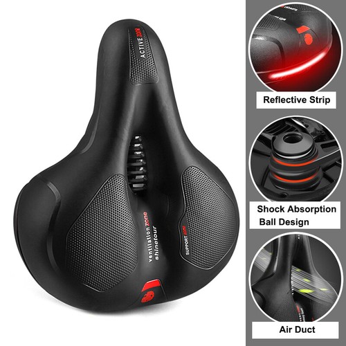 Comfort Wide Bike Seat Cushion Soft Mountain Bicycle Saddle w/ Reflector strip