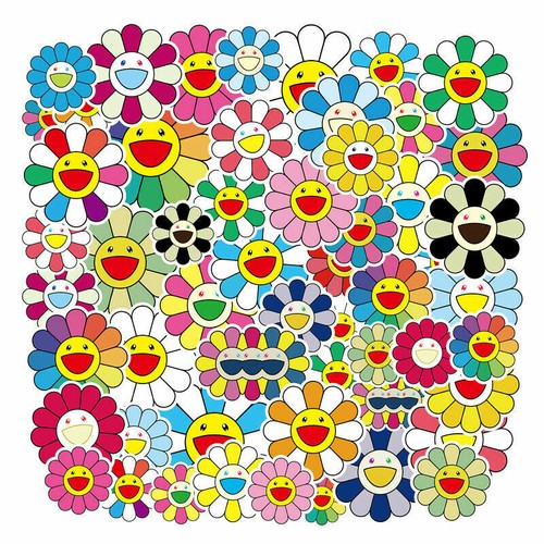 50Pcs Vinyl Sticker Pack Takashi Murakami Flower Rainbow Skateboard Laptop Decal