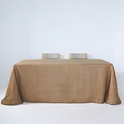 90x132'' Rectangular Premium Faux Burlap Polyester Tablecloth Wedding Decorations