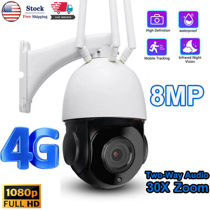 WIFI 4G 8MP 4K Outdoor PoE PTZ IP Camera Security 30XZoom CCTV Smart Home IR 80M