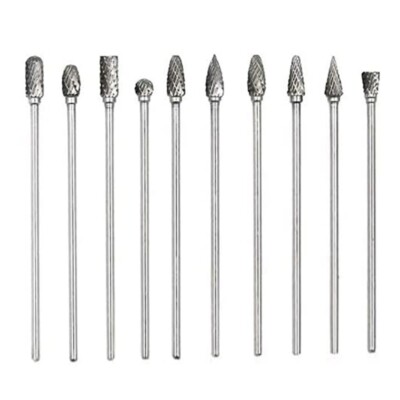 1X(10Pc 4 Inch Long Double Cut Tungsten Solid Carbide Burrs Set 1/8