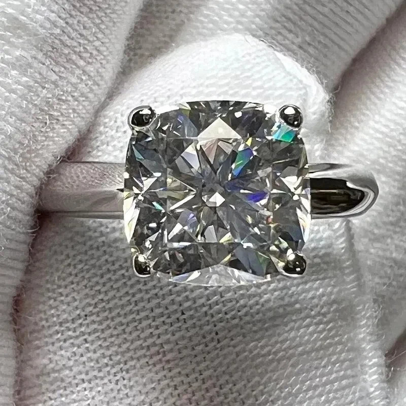 3CT Cushion-Cut Moissanite Solitaire Engagement Ring 14k White Gold Plated