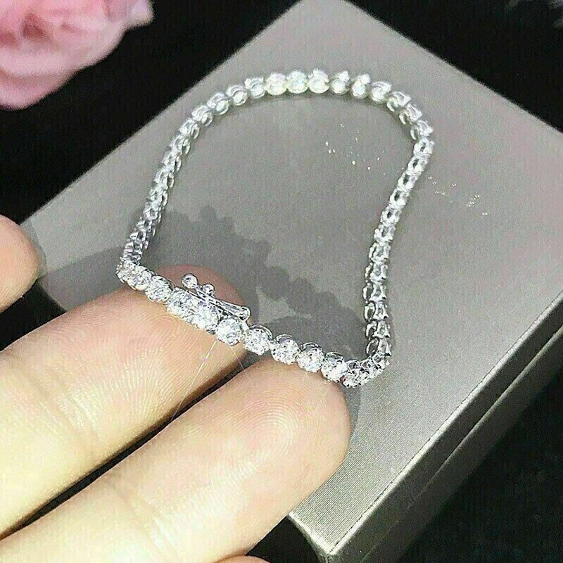 Lab Created 7CT Round Cut Diamond Tennis Bracelet 14K White Gold FN - Picture 3 of 3