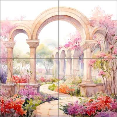 Temple Tile Backsplash Roozbeh Bahramali Landscape Art Ceramic Mural OB-ROZ652