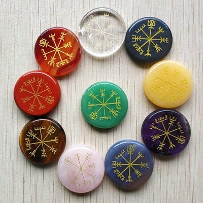 Seven Chakra 7pcs Natural Stone Carved Round Pendants for Jewelry Making