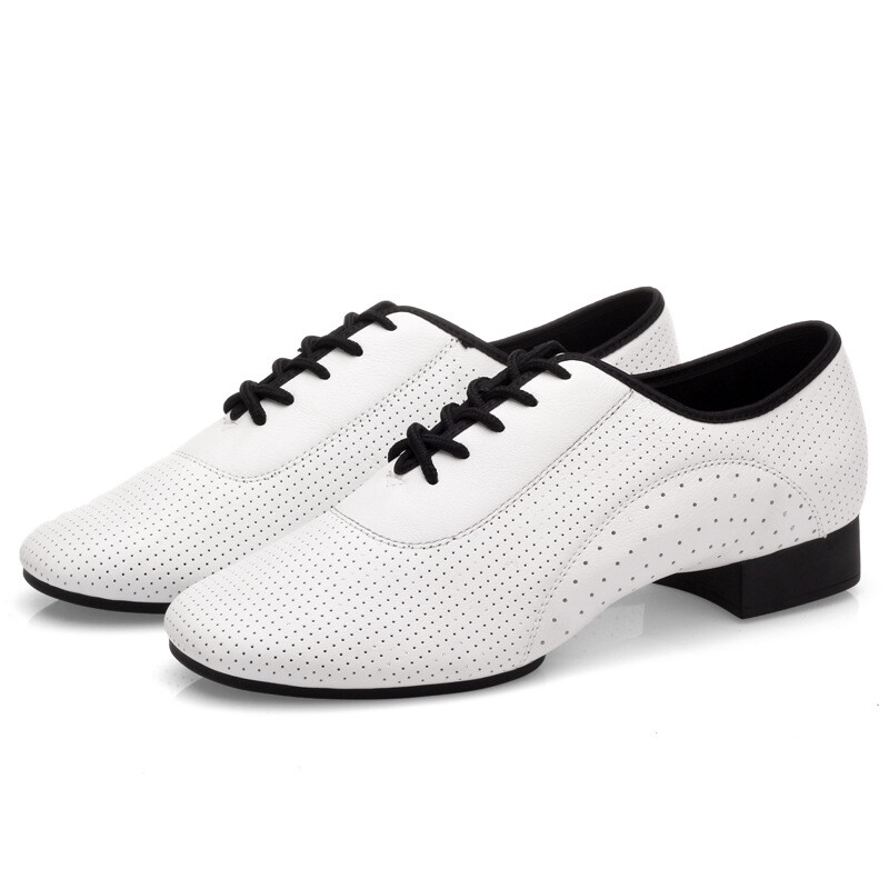 Uomo Scarpe da Ballo Pelle Latino Valzer Tango Salsa Tacco Basso Bianco New