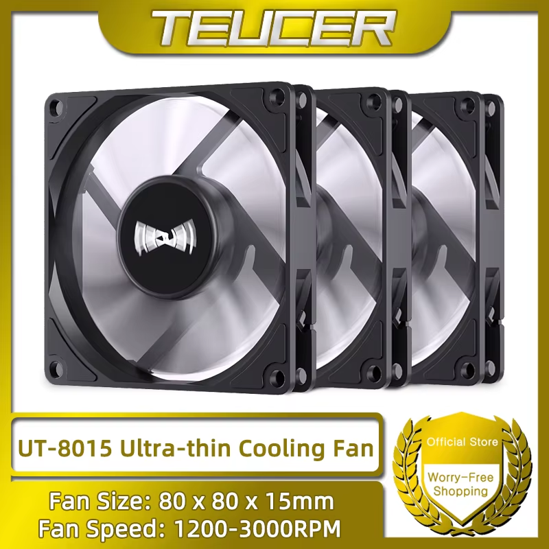 UT-8015 Ultra-thin Fan, 12V 4Pin PWM 1200-3000RPM ATX Case Cooling Fan, CPU Radi