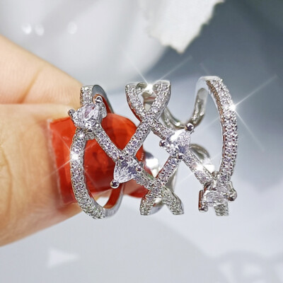 Fashion Women Cubic Zircon Adjustment Rings 925 Silver Jewelry Engagement