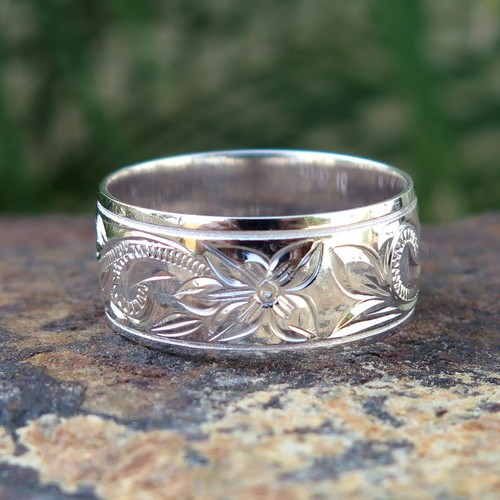 Hawaiian Sterling Silver Flower Scroll Jewelry Wedding Ring Band