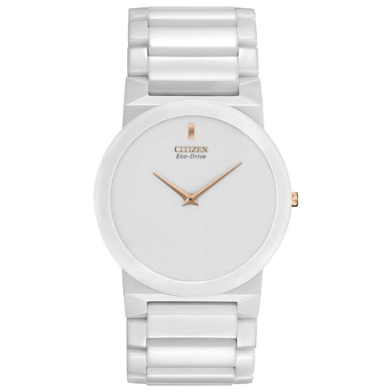 Pre-owned Citizen Ar3050-52b White Gold Ceramic Stiletto Eco-drive Men's Watch