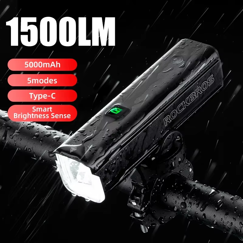 Bike Light 1500LM 5000mAh Bicycle Light IPX6 Aluminum Type-C Rechargeable Smart