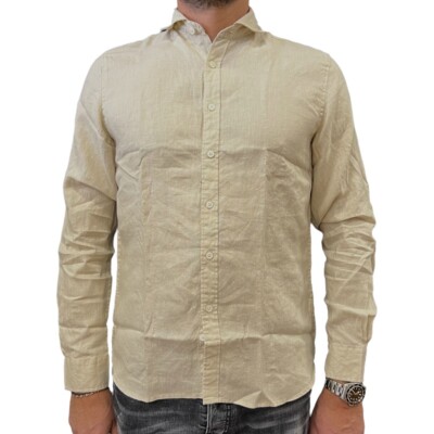 

Shirt Of Linen Man WARREN WEBBER 7866 Абрикосово-песочный 100% лен Slim Fit, Sand