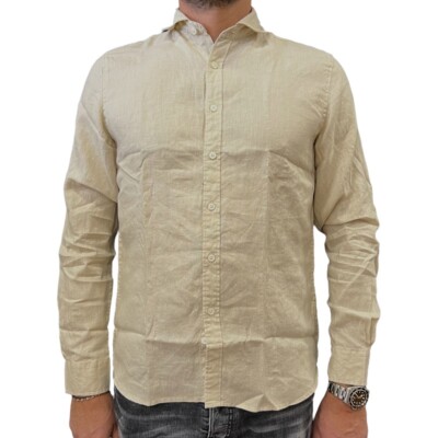 Shirt Of Linen Man WARREN WEBBER 7866 Абрикосово-песочный 100% лен Slim Fit