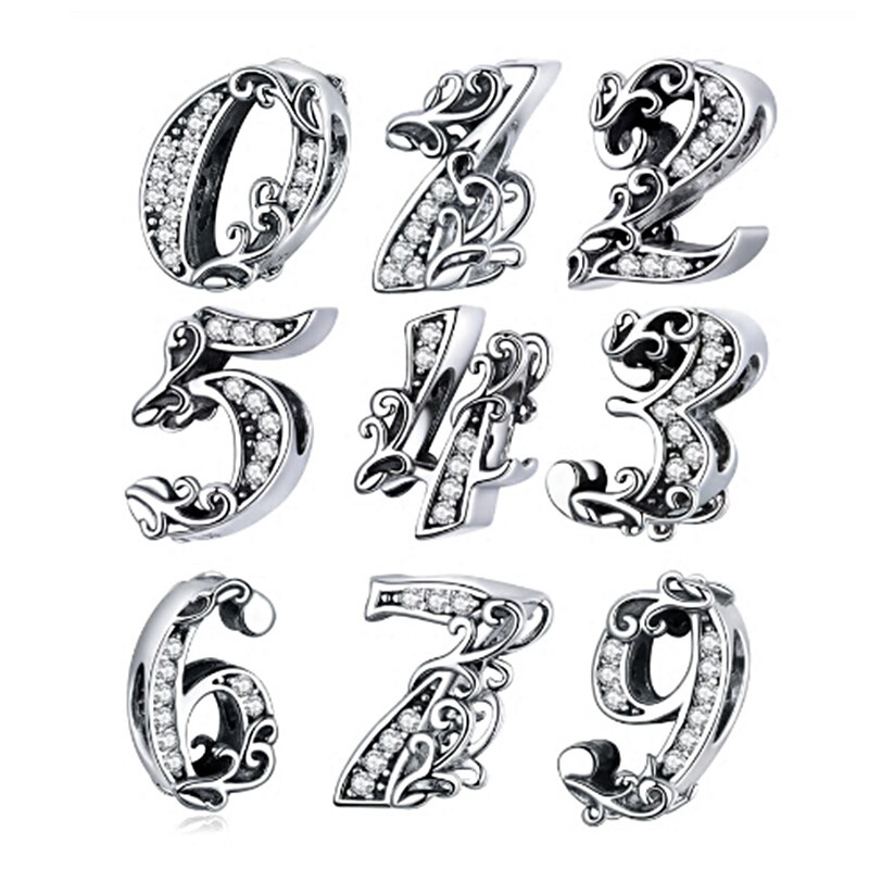 Charms Anhänger Zahlen Beads Null - Neun 925 Sterling Silber für Pandora NEU