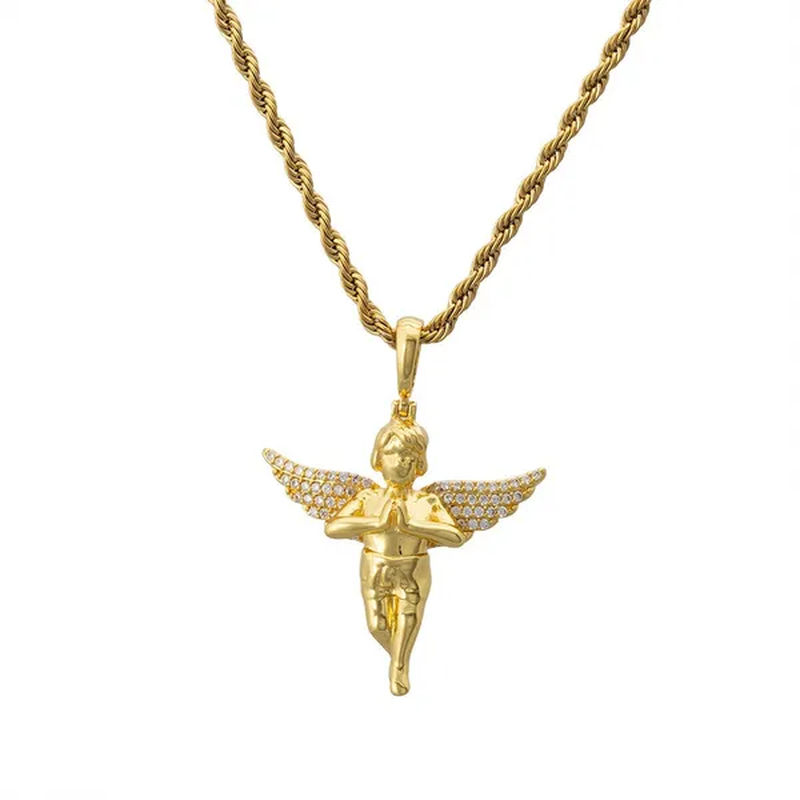 Sparkled Micro Baby Angel Cherub Pendant 4Mm Gold 1 Ct round Other 14K Gold Cubic Zirconia