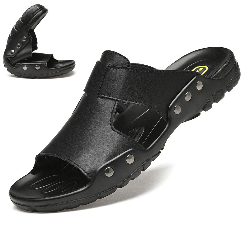 Open Toe Non-slip Slip On Faux Leather Beach Sandals Flats S