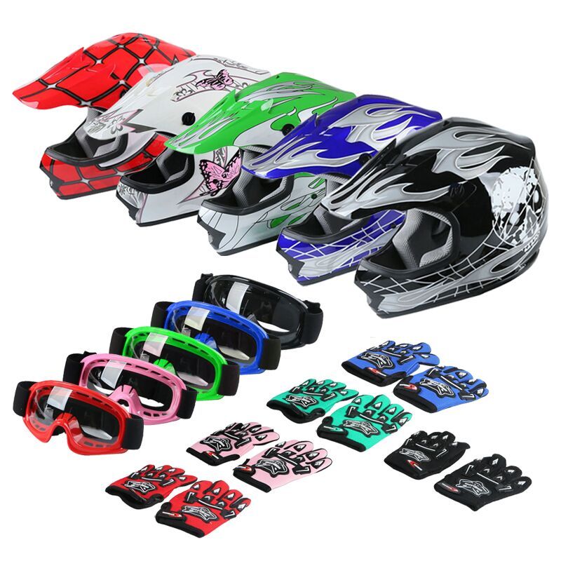 DOT Youth Kids Dirt Bike ATV Motocross Helmet Goggles+Gloves 5 Colors S~XL