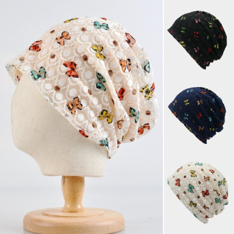 Femmes Dentelle Imprimé Papillon Chapeau Bonnet Maille pour Cancer Enceinte