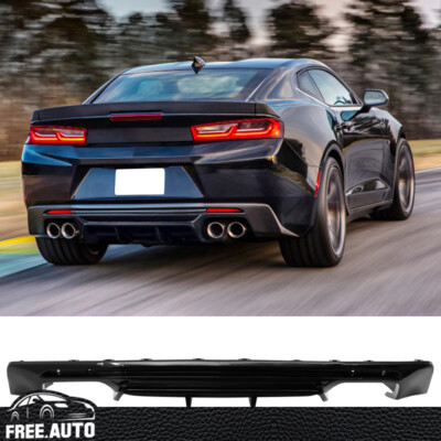 For 16-24 Chevy Camaro Rear Bumper Lip Diffuser Quad Exhaust  Gloss Black-PP