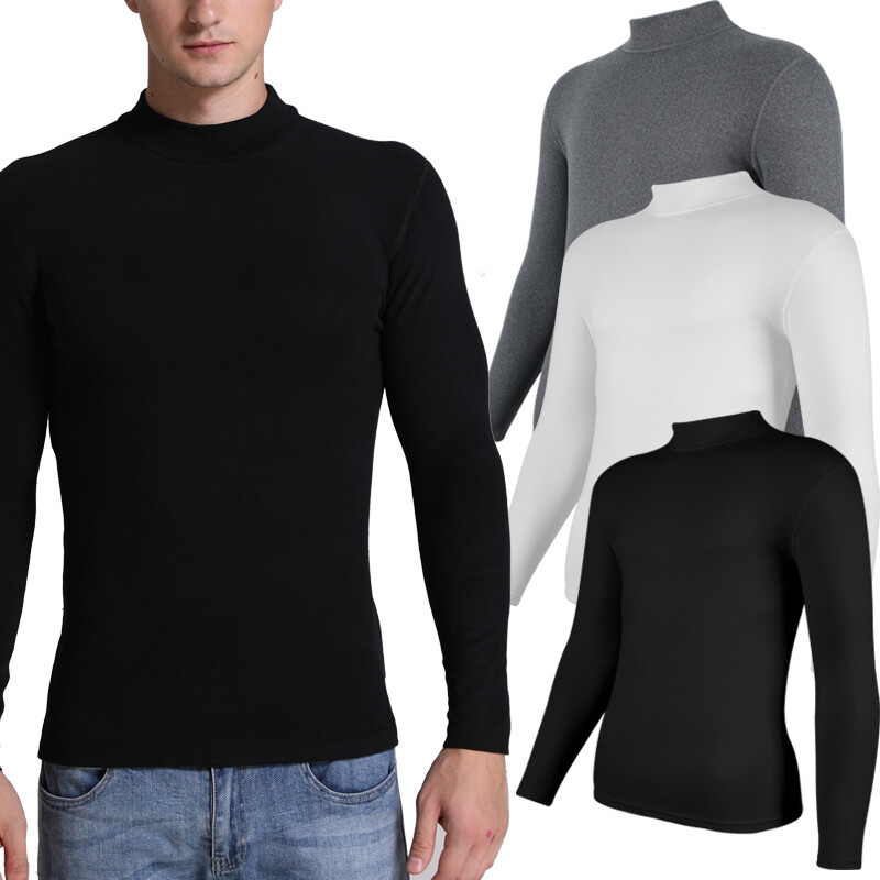 Herren Basic Layer Langarm Pullover Tops Mock Turtleneck T-Shirt Fleece Thermal