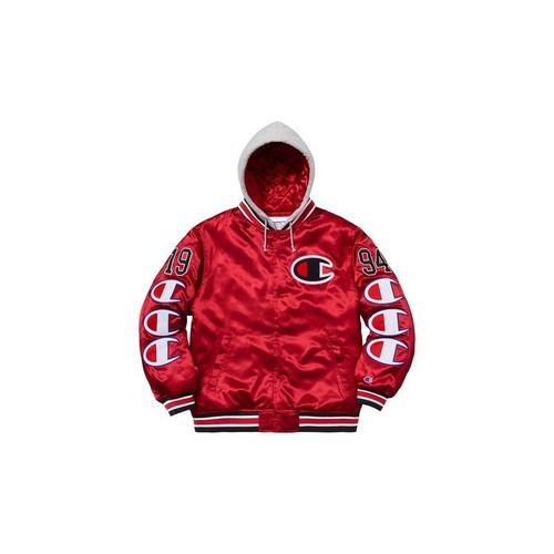 Supreme Champion Hooded Satin Varsity Jacket FW18 RED XL