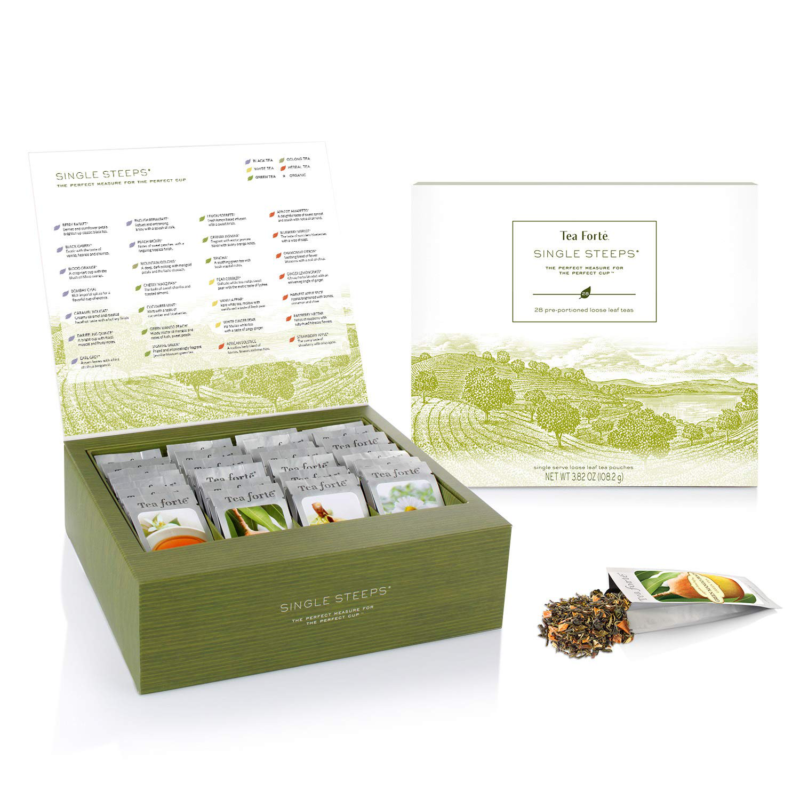 Tea Forte Classic Teas Variety Gift Box, Single Steeps Loose Tea Sampler with 28