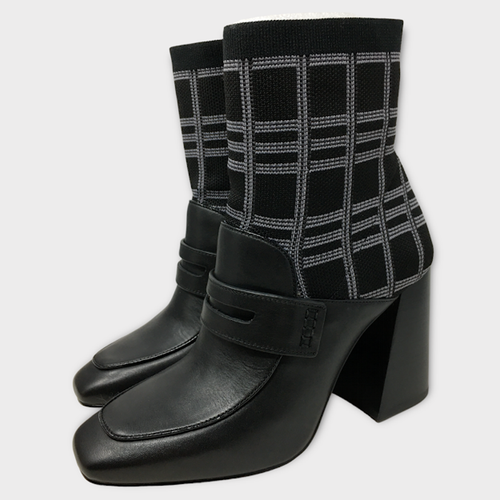 Louise et Cie Izel Heeled Sock Loafer Bootie 8 Leather Stretch Knit Pull On NIB