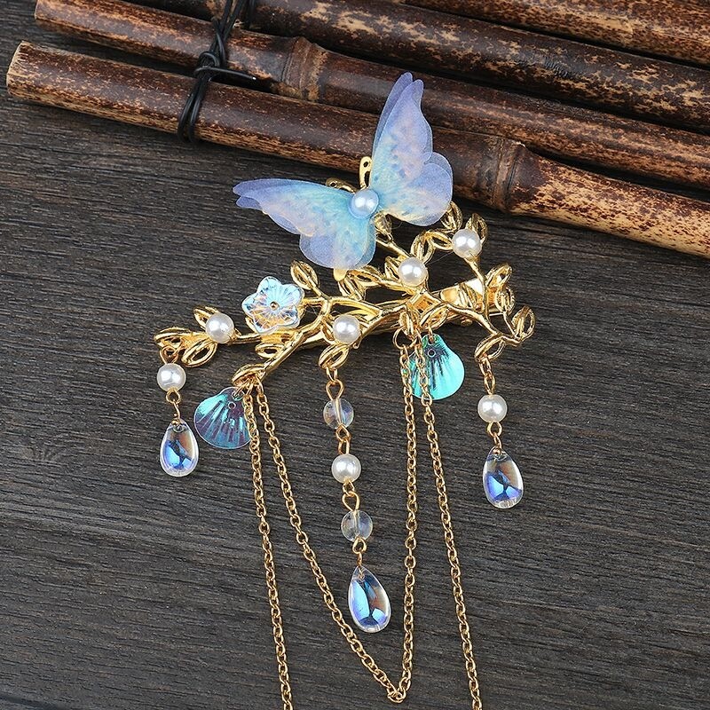 Lady Chinese Hairpin Butterfly Tassel Step Shake Handmade Hair Clip Headwear