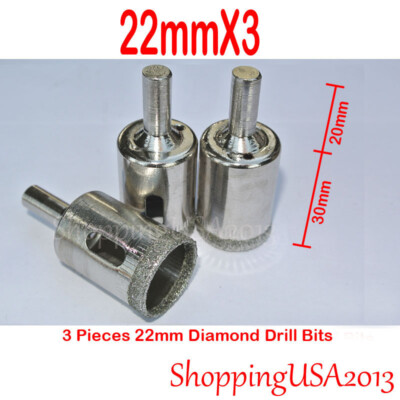 3 Pcs 22mm Diamond Drill Bits Hole Saw Cutter Tool Glass Ceramic Marble Tile