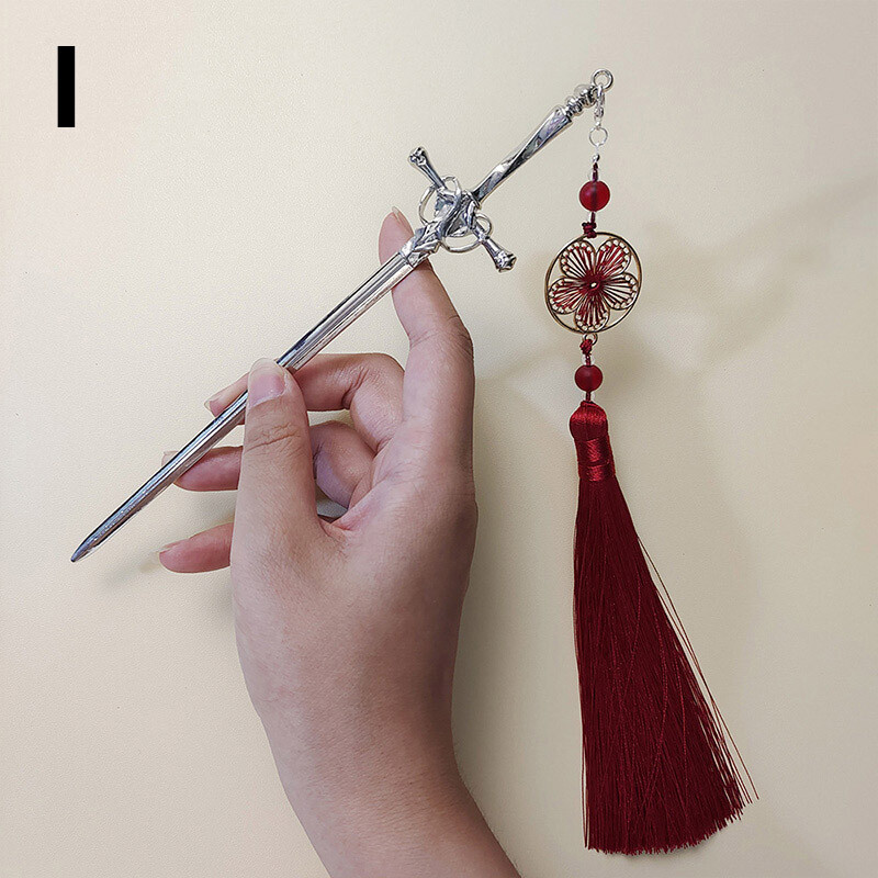 Retro Hairpin Sword Shape Hair Stick Tassel Pendant Hair