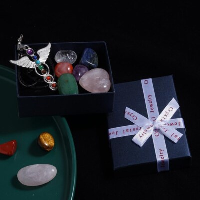 Natural 7 Chakra Healing Crystal Quartz Tumbled Stone Chakra Healing Pendant Kit