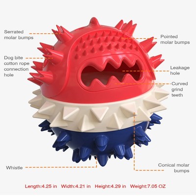 Pet Dog Chew Toy Bite Ball Molar Teeth Cleaning w/ Rope Squeaking Leaking Ball