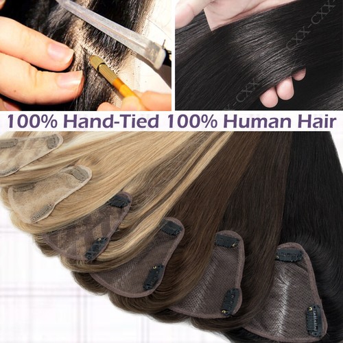 Free Part Lace Clip in Top REAL Human Hair Topper Toupee Piece Women Hairpiece A