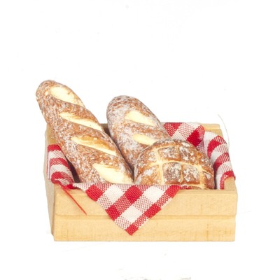 Dollhouse Miniature Artisan Breads in Wood Crate by Town Square Miniatures