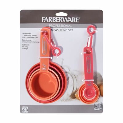 Farberware Measuring Cups and Spoons Set, 9 Piece, Plastic - Coral Ombre