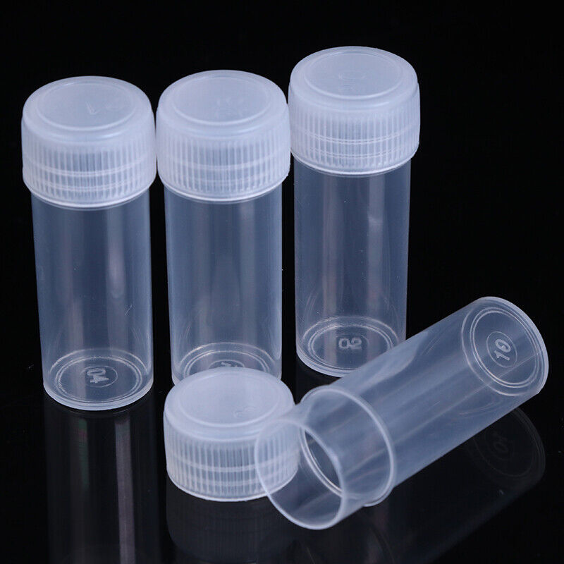 20Pcs 5ml Plastic Test Tubes Vials Sample Container with Cap for Chemistr^JN