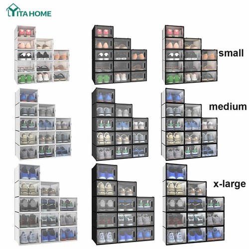 TAUS 12PCS Plastic Shoe Box Sneaker Cases Storage Organizer Container M XL