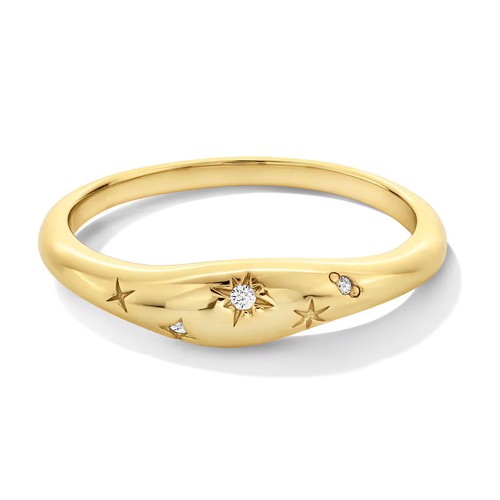 Lab-Grown Diamond Accent Etched Star Ring Sterling Silver with 14K Gold Plated