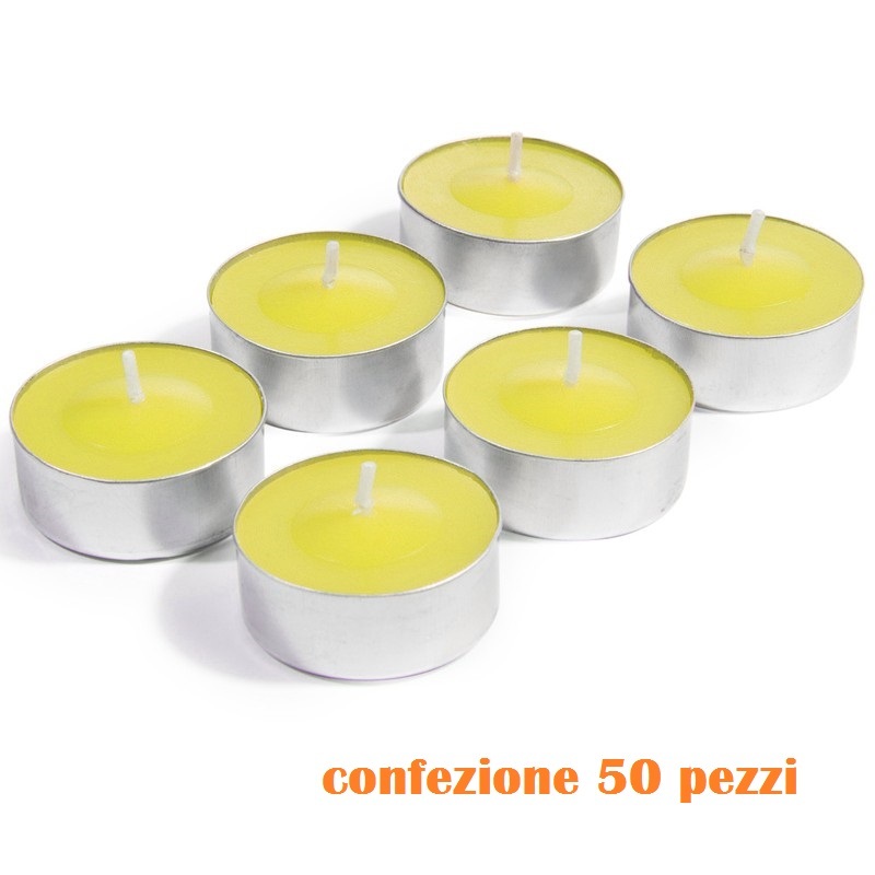 Set 50 Pezzi Candele Gialle Profumate Fragranza Limone Tealight Lumini moc