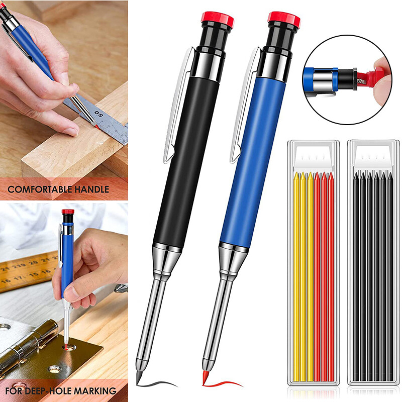 Metal Solid Carpenter Pencil Deep Hole Mechanical Pencil Marker with 12 F