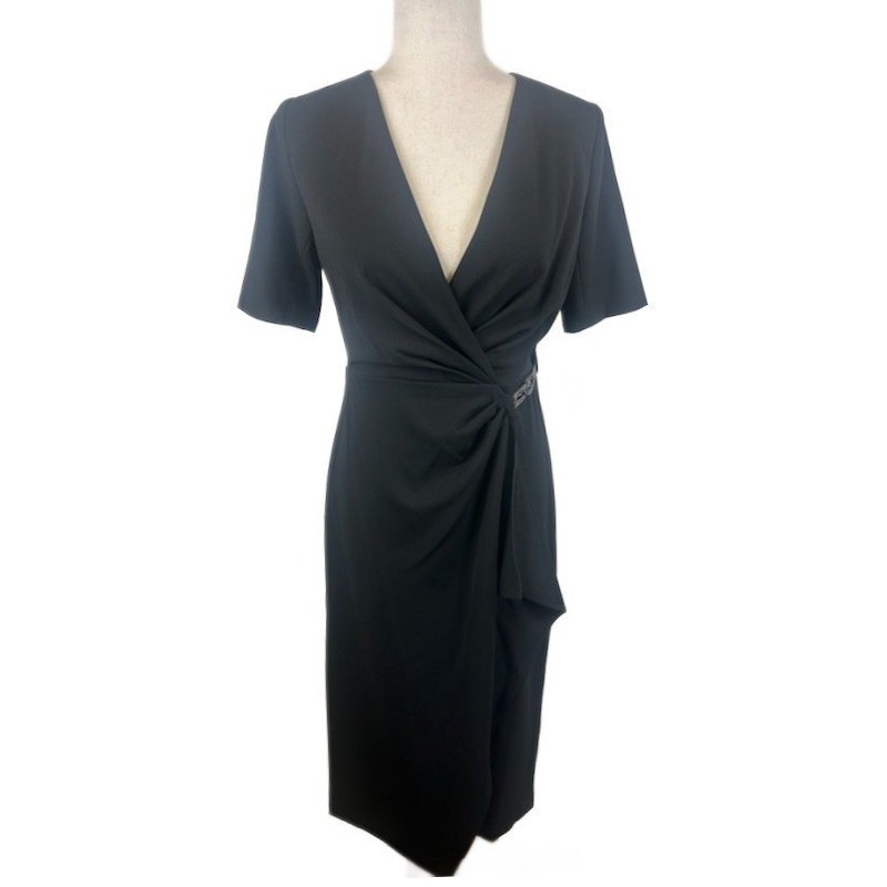 NWT DKNY Sheath Dress Women's Size 2 Black Pewter Chain Short Sleeve Cocktail