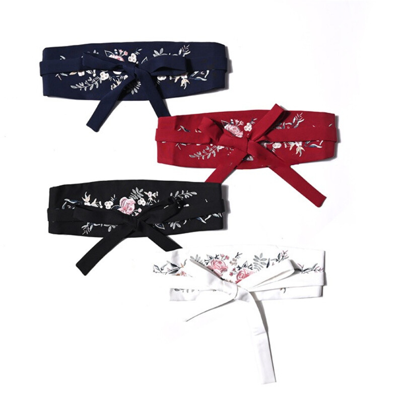 Lady Floral Embroidery Obi Belt Wide Waistband for Dress Jacket belt Decor Chic
