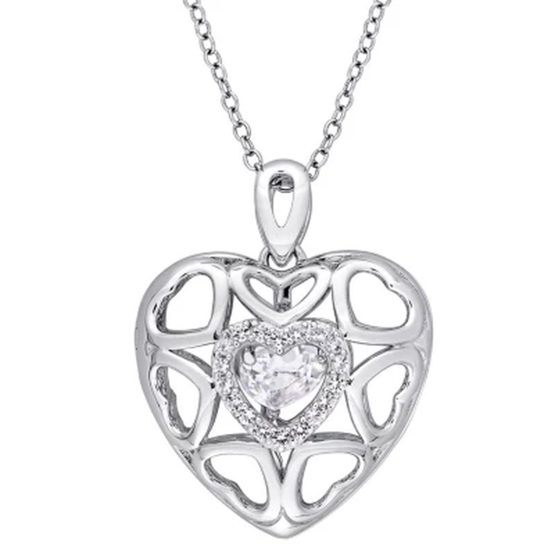 Dancing White Topaz Multi-Heart Locket Pendant with 18